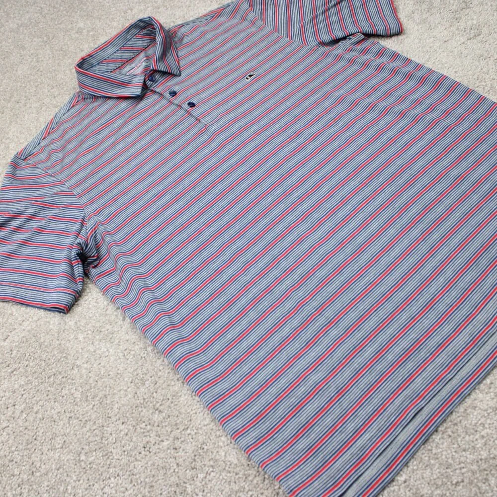 Vineyard Vines Performance Polo Shirt Mens Large Red/Blue Striped Stretch S/S - Picture 7 of 14